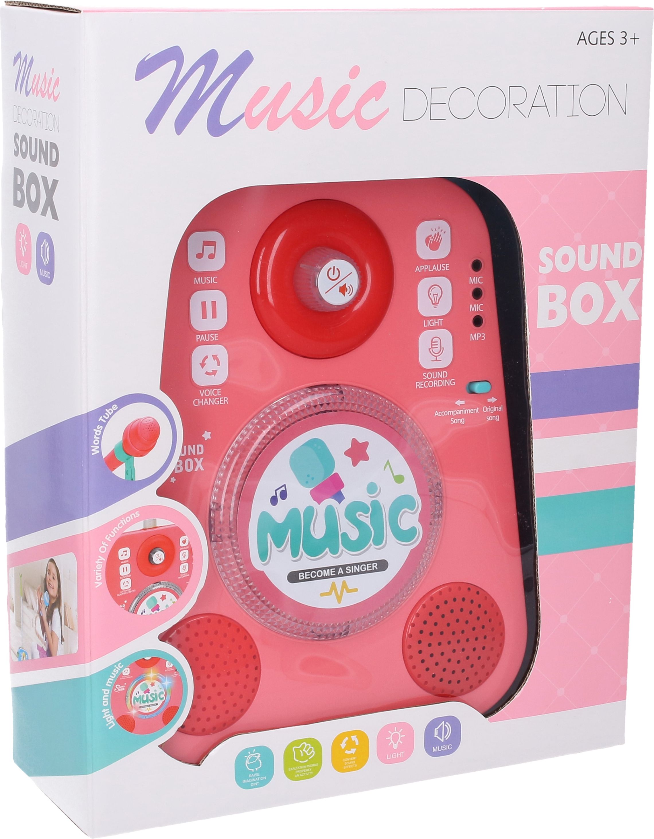 Hudební box s mikrofonem růžový 19x8,5x92 cm - obrázek 1
