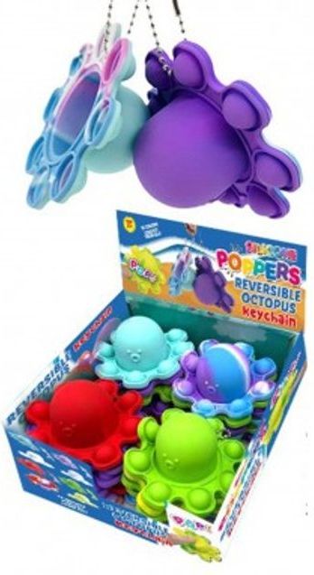 Teddies Přívěšek Bubble pops-Praskající bubliny chobotnice silikon antistr. spol. hra 4 barvy 24ks box