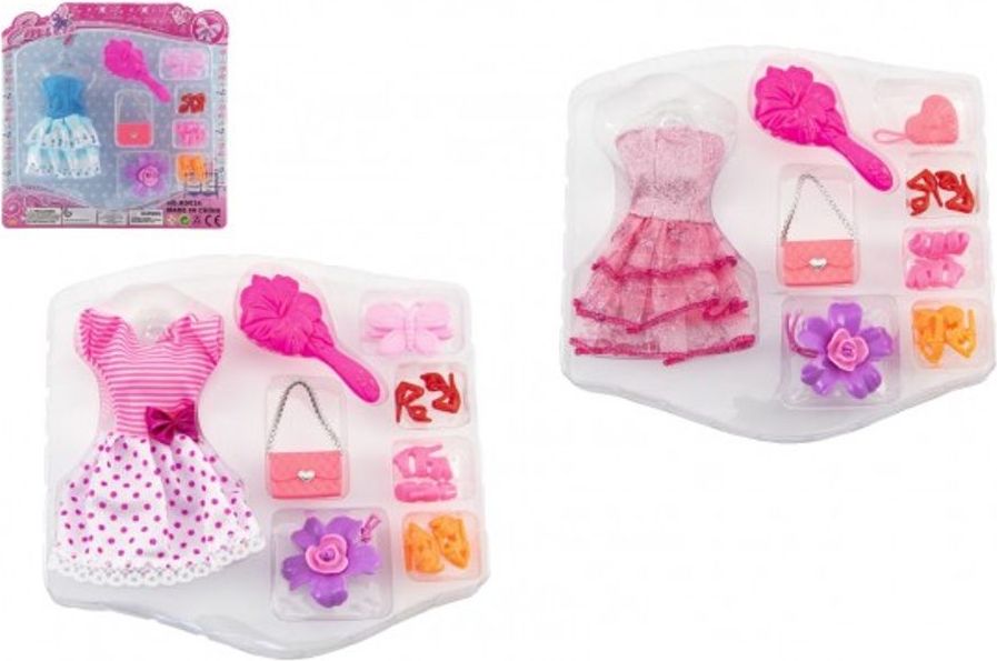 Teddies Šaty/oblečky na panenky s doplňky 3 druhy na kartě 24x24x3cm - obrázek 1