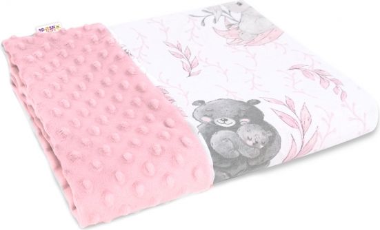 Baby Nellys Bavlněná deka s Minky 100x75cm, LULU natural, růžová - obrázek 1