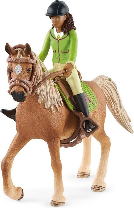 Schleich - Kůň s jezdcem, Černovláska Sarah s pohyblivými klouby - obrázek 1