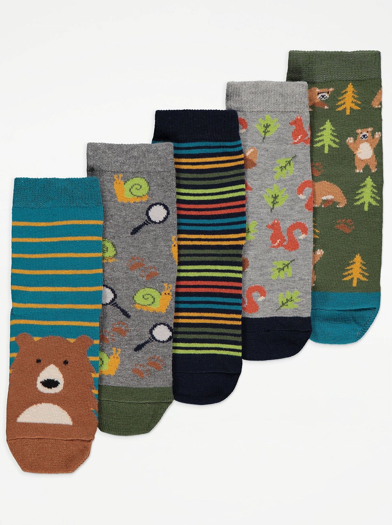 Chlapecké ponožky GEORGE, 5 ks v balení, motiv medvěd v lese Velikost: EU 23 - 26.5 (2 - 3 roky) - obrázek 1