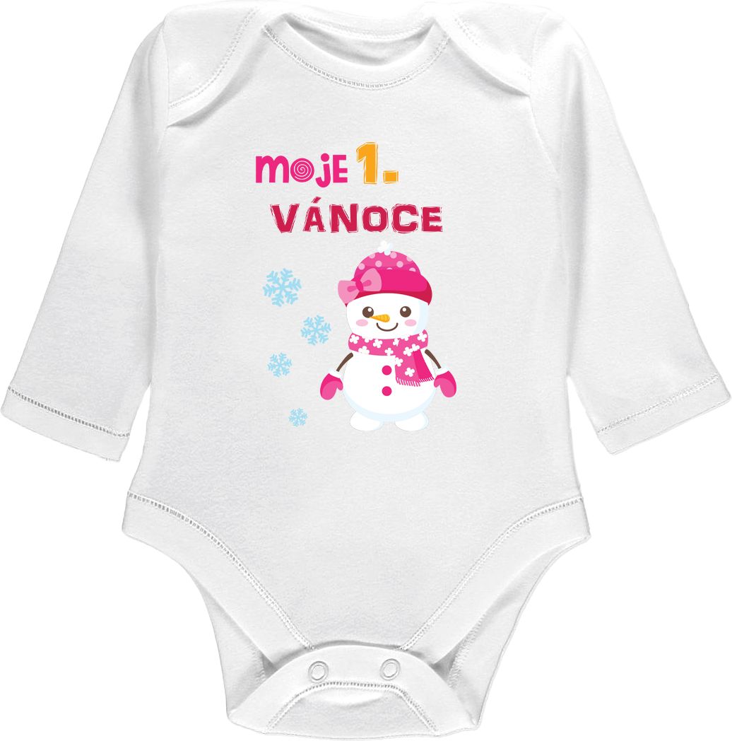 Kojenecké body Ellie Bee, krátký nebo dlouhý rukáv, barva bílá, motiv "Moje první Vánoce" Velikost: 0 - 3 měsíce (56 - 62cm), Rukáv: dlouhý - obrázek 1
