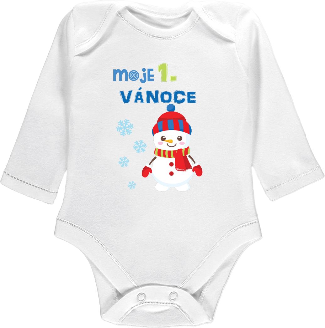 Kojenecké body Ellie Bee, krátký nebo dlouhý rukáv, barva bílá, motiv "Moje první Vánoce" Velikost: 0 - 3 měsíce (56 - 62cm), Rukáv: dlouhý - obrázek 1