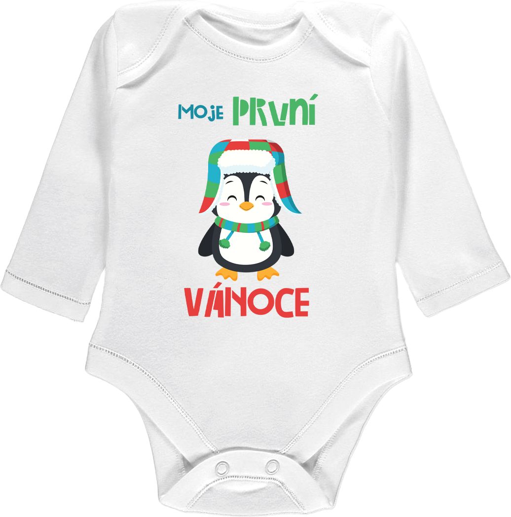 Kojenecké body Ellie Bee, krátký nebo dlouhý rukáv, barva bílá, motiv "Moje první Vánoce" Velikost: 0 - 3 měsíce (56 - 62cm), Rukáv: dlouhý - obrázek 1