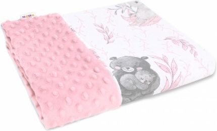 Baby Nellys Bavlněná deka s Minky 100x75cm, LULU natural, růžová - obrázek 1