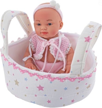 Nines Panenka 21 cm, mini Baby v košíku - růžová - obrázek 1