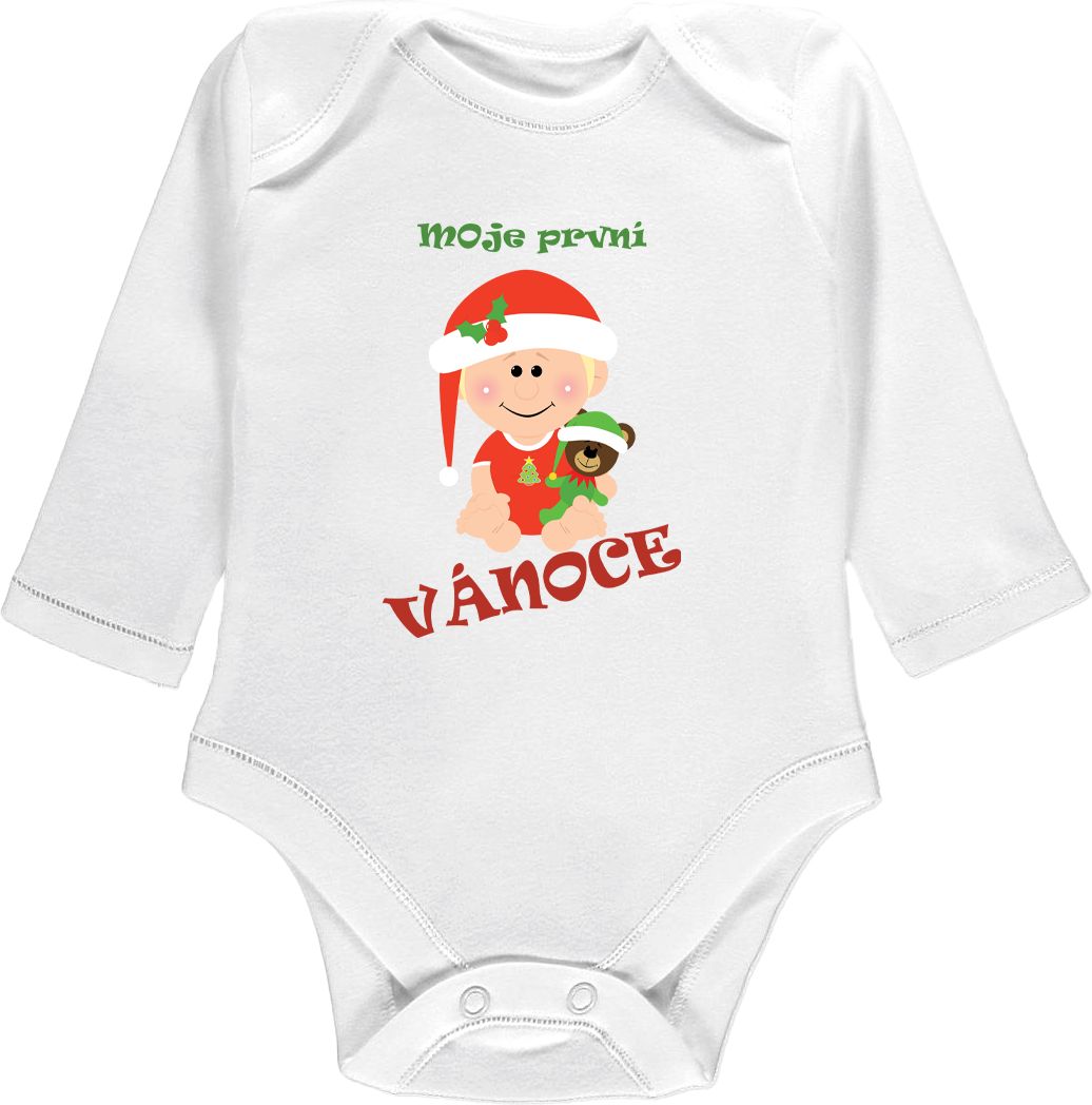 Kojenecké body Ellie Bee, krátký nebo dlouhý rukáv, barva bílá, motiv "Moje první Vánoce" Velikost: 0 - 3 měsíce (56 - 62cm), Rukáv: dlouhý - obrázek 1