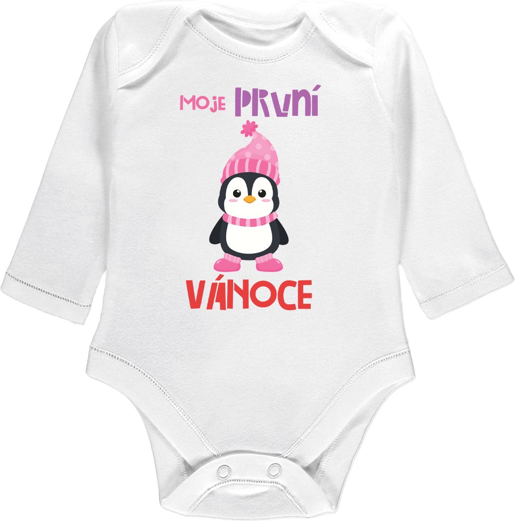 Kojenecké body Ellie Bee, krátký nebo dlouhý rukáv, barva bílá, motiv "Moje první Vánoce" Velikost: 0 - 3 měsíce (56 - 62cm), Rukáv: dlouhý - obrázek 1