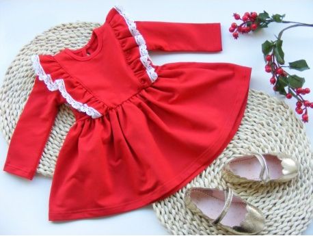 G-baby Dívčí šaty s volánky, dlouhý rukáv - červené, Velikost koj. oblečení 92 (18-24m) - obrázek 1