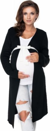 Be MaaMaa Těhotenský kardigan s páskem - černý - obrázek 1