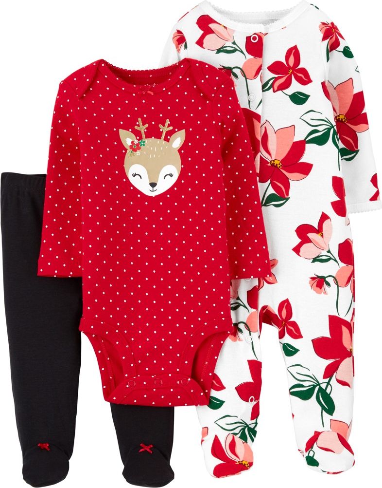 CARTER'S Set 3dílný body dl. rukáv, polodupačky, overal Red Reindeer dívka NB /vel.56 - obrázek 1