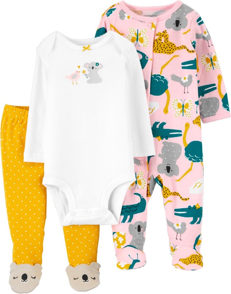 CARTER'S Set 3dílný body dl. rukáv, polodupačky, overal Pink Koala dívka NB /vel.56 - obrázek 1