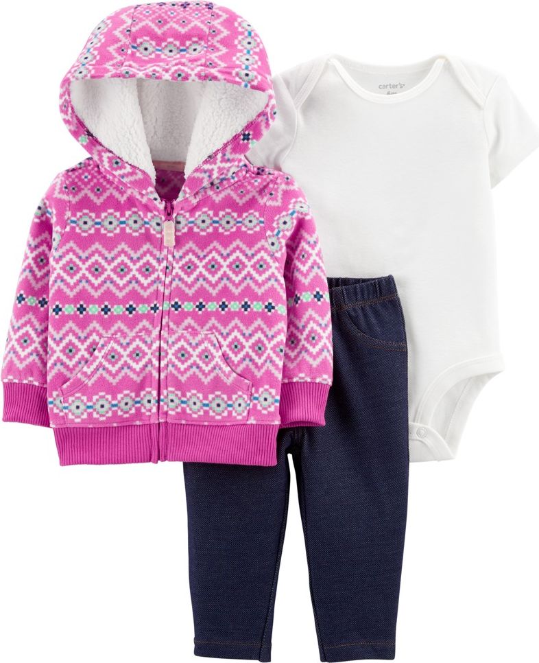 CARTER'S Set 3dílný mikina, legíny, body kr. rukáv Pink Patterns dívka 3m - obrázek 1