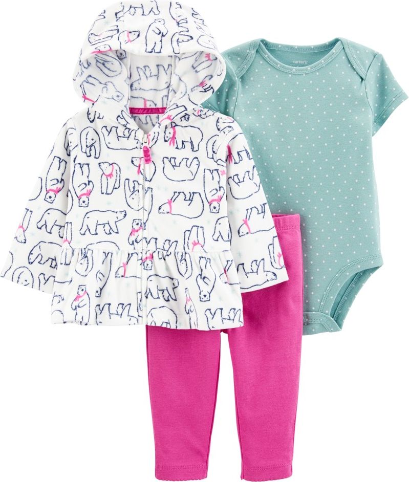 CARTER'S Set 3dílný kabátek, legíny, body kr. rukáv Ivory Bears dívka 6m - obrázek 1