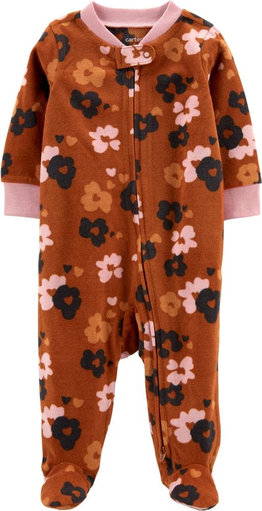 CARTER'S Overal na zip fleece Brown Flowers dívka 3m - obrázek 1