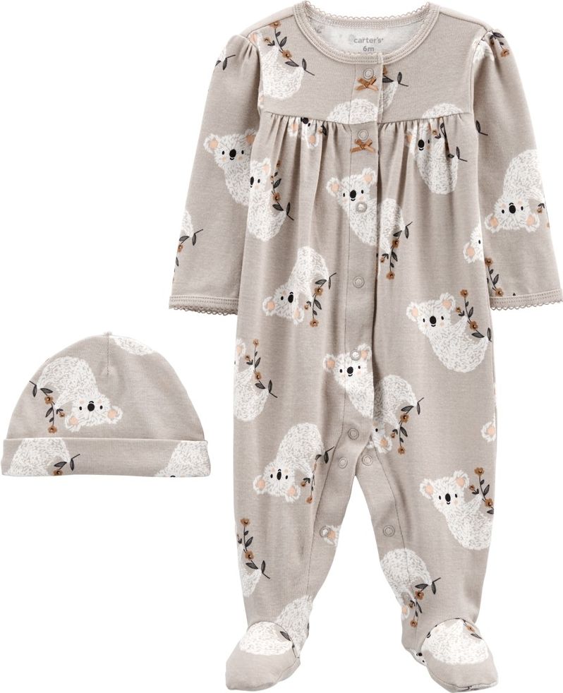 CARTER'S Set 2dílný overal na druky, čepice Grey Koala dívka LBB NB /vel.56 - obrázek 1