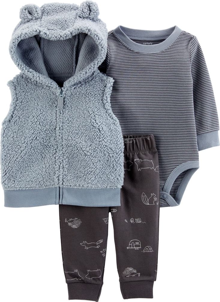 CARTER'S Set 3dílný vesta, tepláky, body dl.rukáv Blue Bear chlapec 3m - obrázek 1