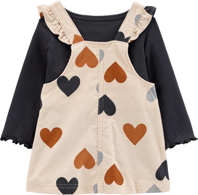 CARTER'S Set 3dílný tričko dl. rukáv, šaty na šle, punčochy Hearts dívka NB /vel.56 - obrázek 2