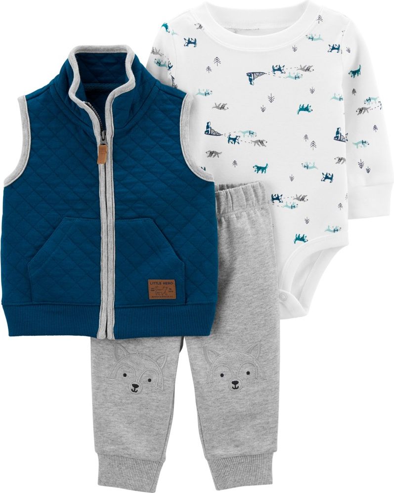 CARTER'S Set 3dílný vesta, tepláky, body dl.rukáv Grey Wolf chlapec 3m - obrázek 1