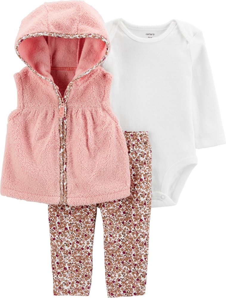 CARTER'S Set 3dílný vesta, legíny, body dl.rukáv Pink Flora dívka 3m - obrázek 1