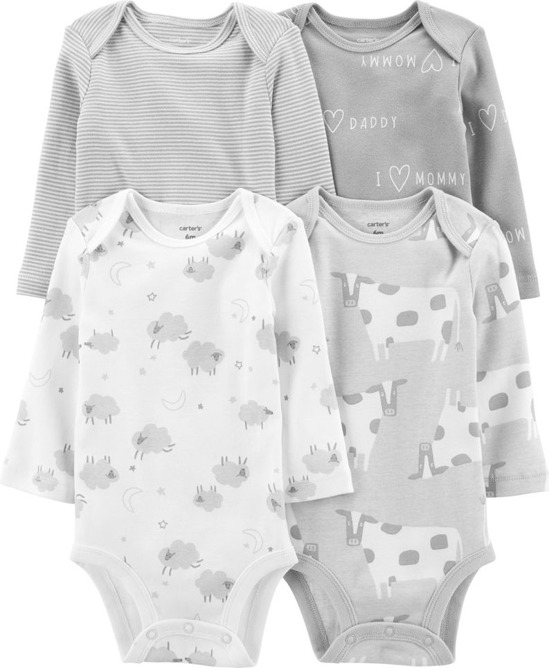 CARTER'S Body dl. rukáv Grey neutrál 4ks 3m - obrázek 1
