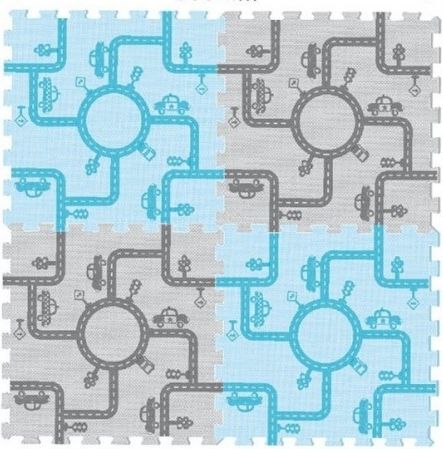 Tulilo Dětská hrací podložka puzzle, 4 ks - Cesta - modro/sv. hnědá - obrázek 1