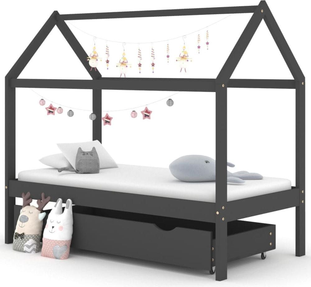 shumee Rám dětské postele se zásuvkou tmavě šedý borovice 80 x 160 cm - obrázek 1
