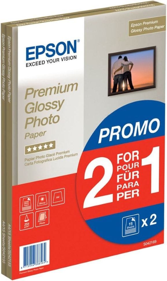 Epson Foto papír Premium Glossy, A4, 2x15 listů, 255g/m2, lesklý (C13S042169) - obrázek 1