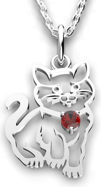 Jewstone Dětský přívěsek kočka – stříbrný - granát 1,1 g, Ag 925/1000+Rh - obrázek 1