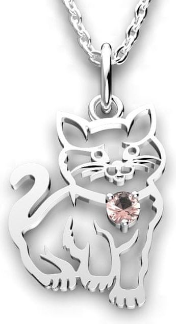 Jewstone Dětský stříbrný přívěsek kočka – růžový kubický zirkon 1,1 g, Ag 925/1000+Rh - obrázek 1