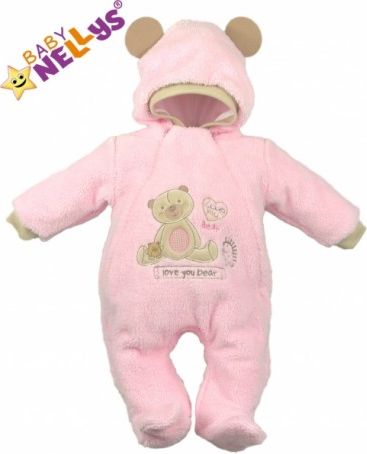 Chlupáčkový overálek/kombinézka SWEET BEAR - růžový - obrázek 1