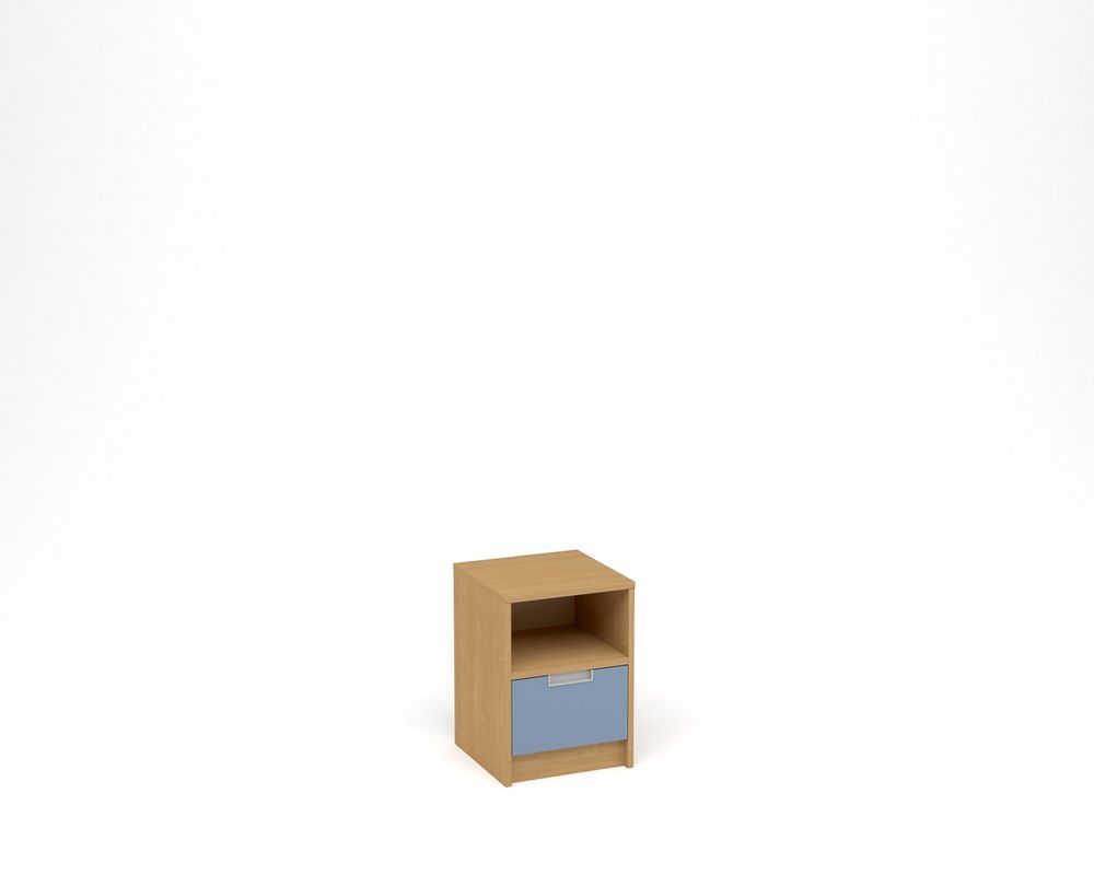 ANTERIA Noční stolek, 1 zásuvka s nikou, buk/modrá - obrázek 1