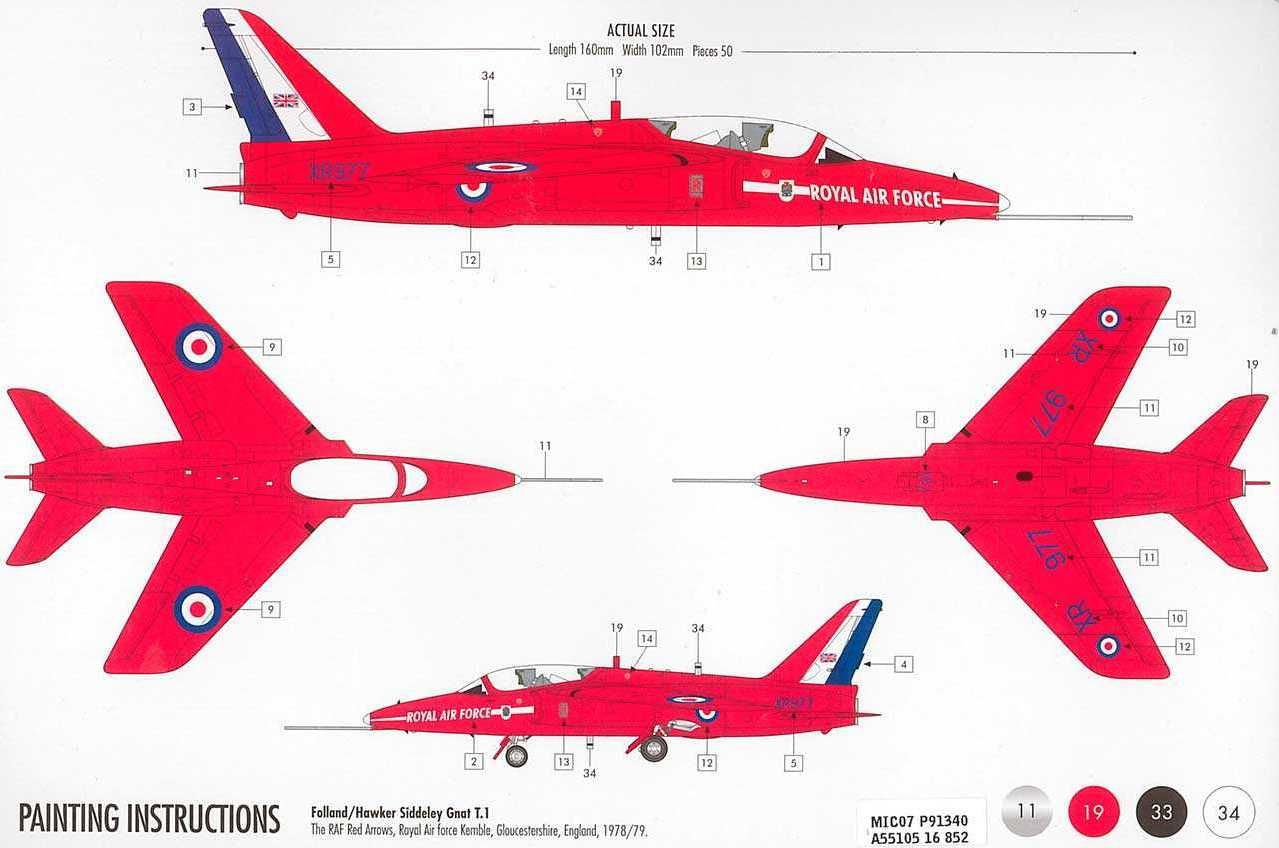 AIRFIX Starter Set letadlo A55105 - Red Arrows Gnat (1:72) - obrázek 4