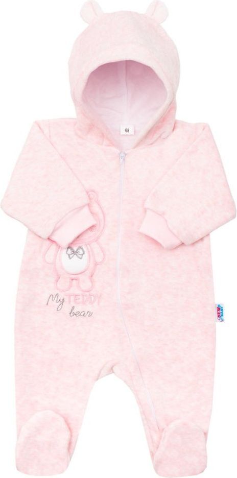 NEW BABY Kojenecký semiškový overal s kapucí New Baby Sweetheart růžový - obrázek 1
