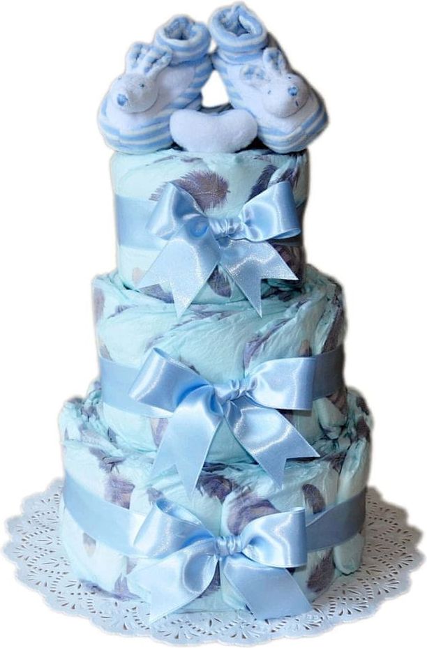 Bebé de París Třípatrový plenkový dort Peří - modrý - obrázek 1