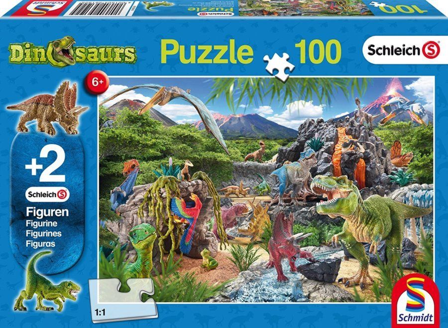 SCHMIDT Puzzle Schleich Království dinosaurů 100 dílků + figurky Schleich - obrázek 1