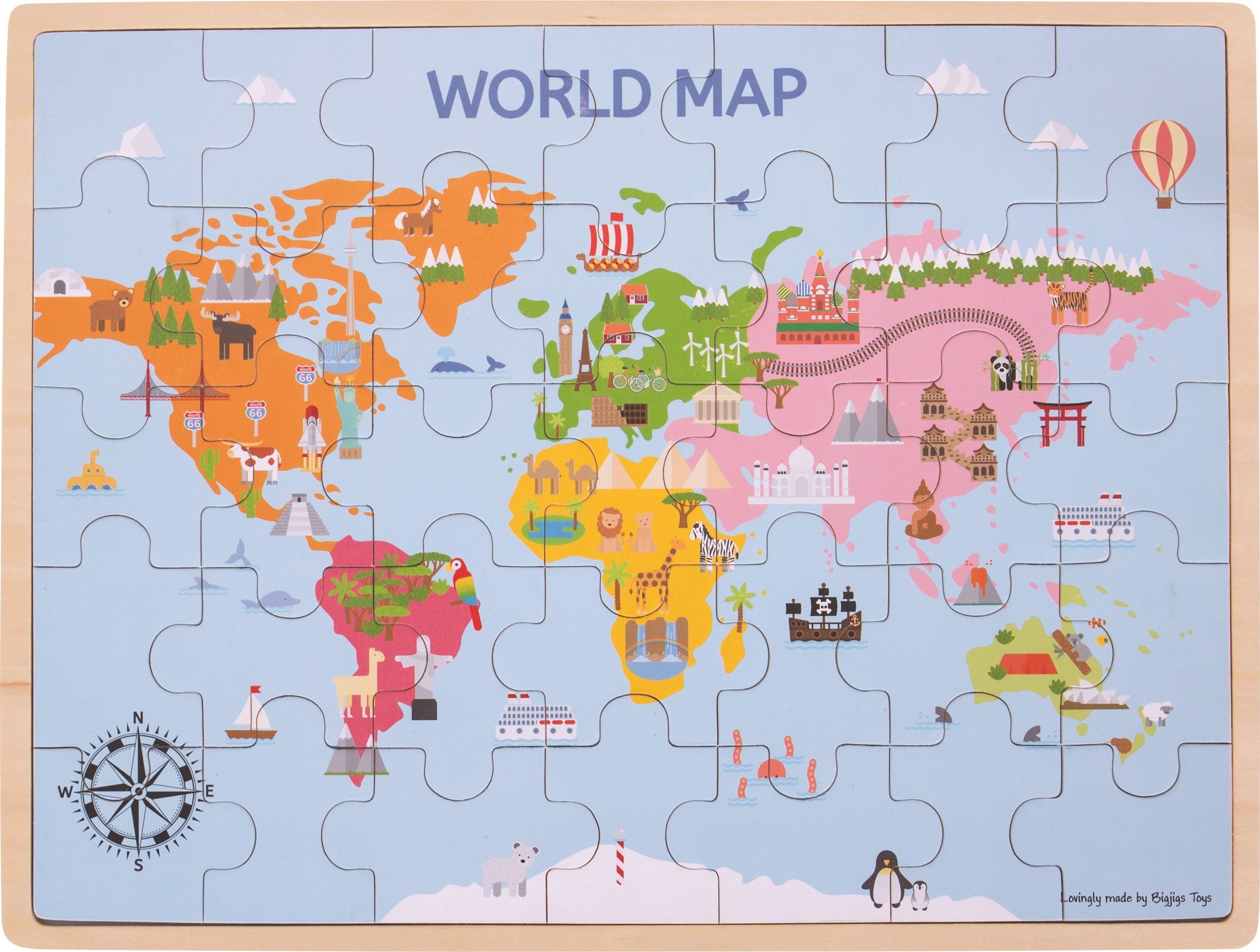 Bigjigs Toys Dřevěná puzzle mapa světa - obrázek 1