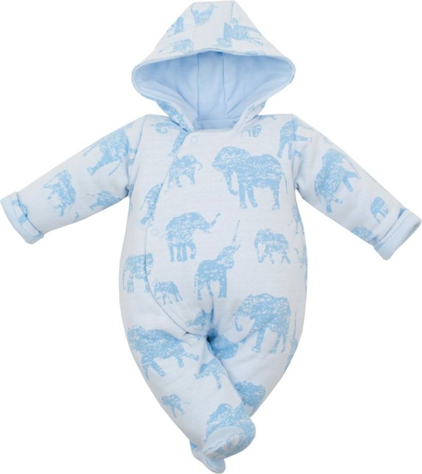 BABY SERVICE Zateplená kojenecká kombinéza s kapucí Baby Service Sloni modrá - obrázek 1