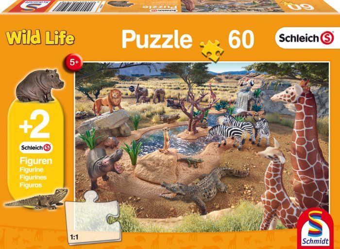 SCHMIDT Puzzle Schleich U napajedla 60 dílků + figurky Schleich - obrázek 1