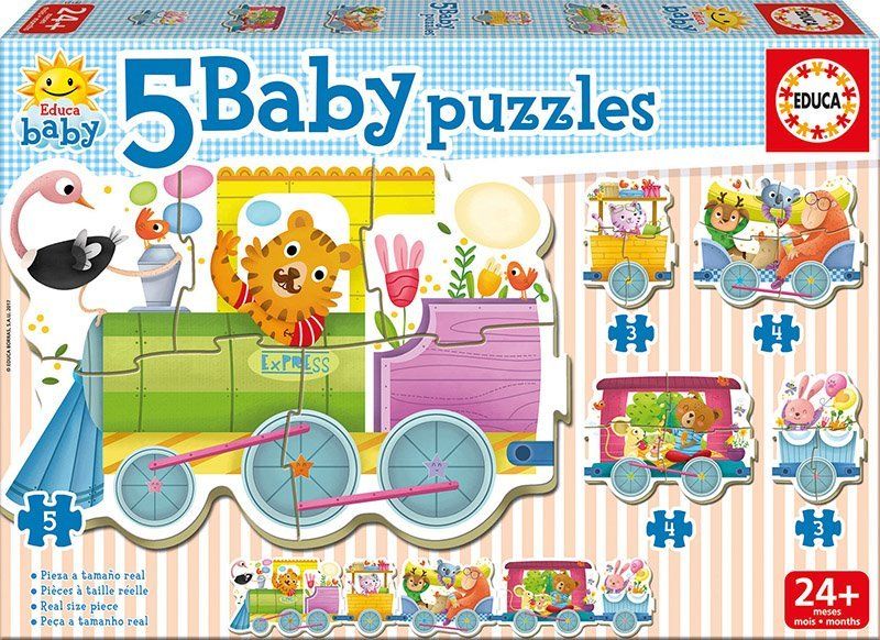 EDUCA Baby puzzle Vlak se zvířátky 5v1 (3-5 dílků) - obrázek 1
