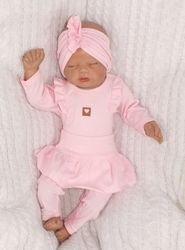Souprava kojenecká 3-dílná bavlna - S ČELENKOU TURBAN růžová - vel.86 - obrázek 4