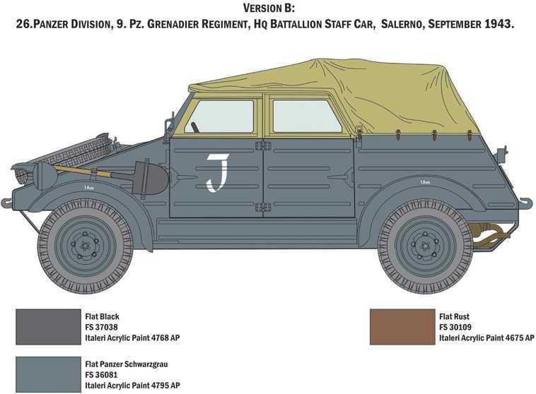 ITALERI Model Kit military 7405 - Kdf.1 Typ 82 Kübelwagen (1:9) - obrázek 3