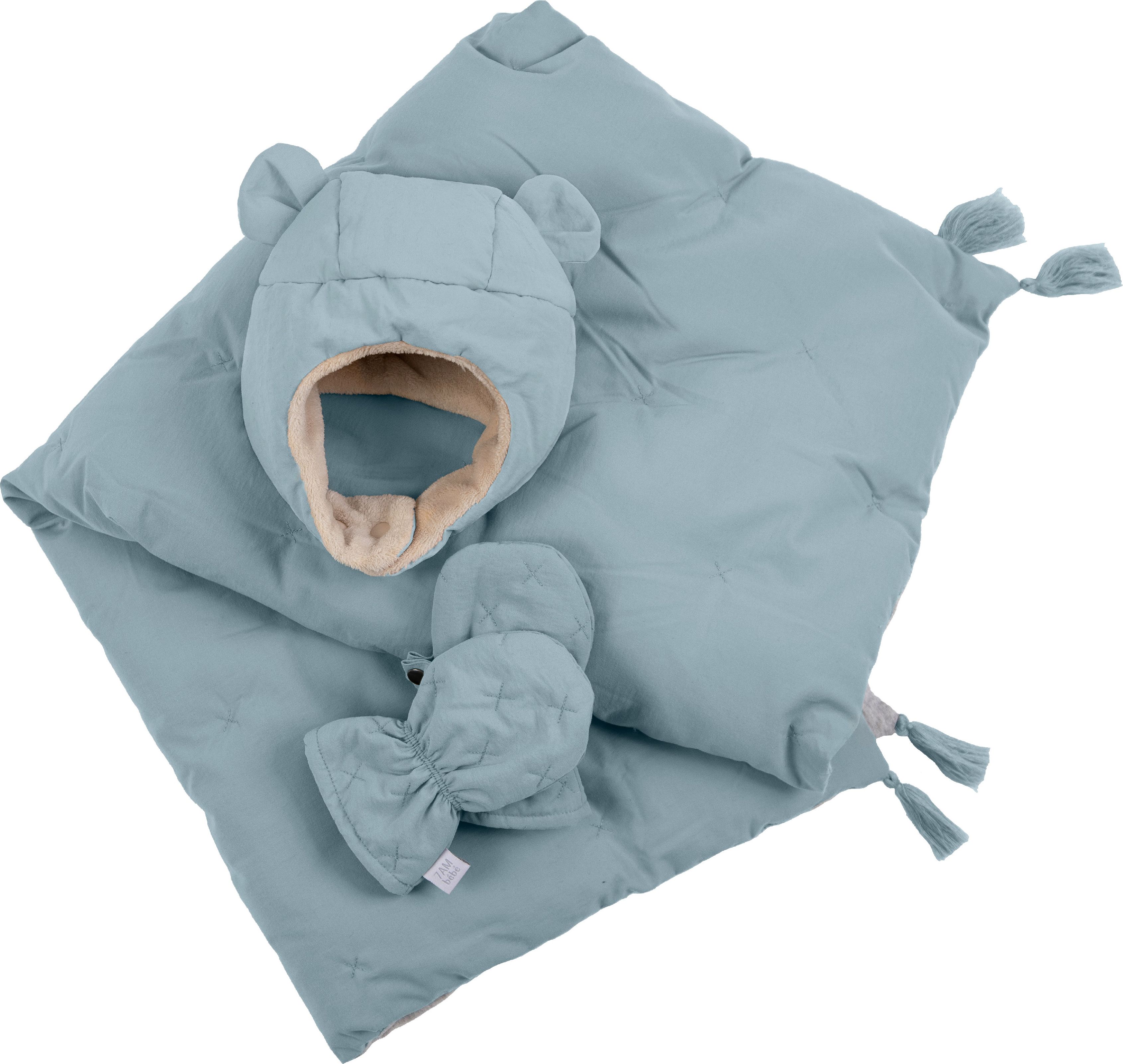 7AM Enfant  dárková sada  AIRY BLUE  ( 0-6 m ) - čepice, rukavice, deka - obrázek 1
