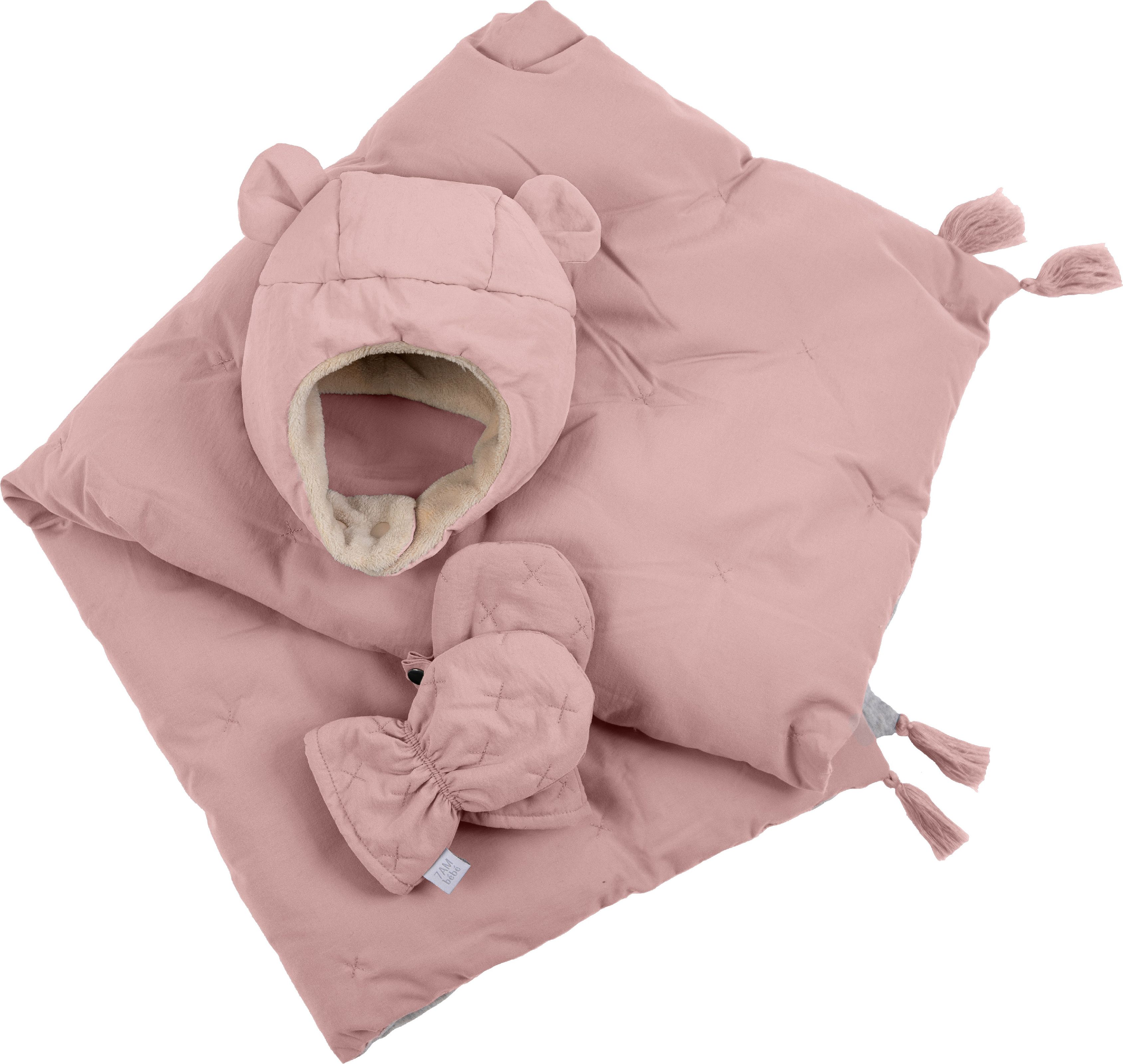 7AM Enfant  dárková sada  AIRY PINK  ( 6-12 m ) - čepice, rukavice, deka - obrázek 1