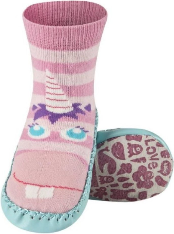 Ponožky s koženou podrážkou SOXO, růžové, motiv jednorožec Velikost: EU 27 - 28 - obrázek 1