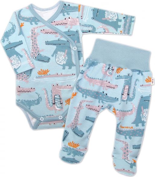 Baby Nellys Baby Nellys 2-dílná sada, body dl.rukáv zap. bokem + polodupačky Krokodýl Eda, vel. 56 56 (0-3m) - obrázek 1