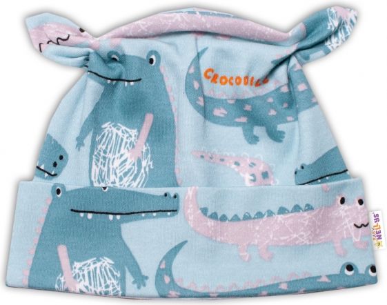 Baby Nellys Baby Nellys Kojenecká bavlněná čepička uzlíček - Krokodýl Eda 50-56 (0-2m) - obrázek 1