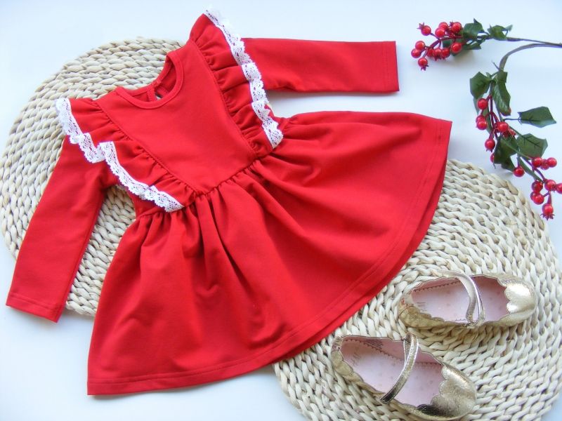 G-baby G-baby Dívčí šaty s volánky, dlouhý rukáv - červené, vel. 92 92 (18-24m) - obrázek 1