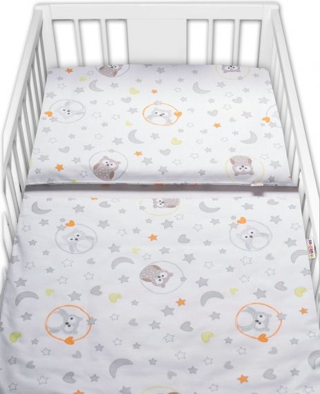 Baby Nellys Baby Nellys 2-dílné bavlněné povlečení Sovičky - bílá - obrázek 1